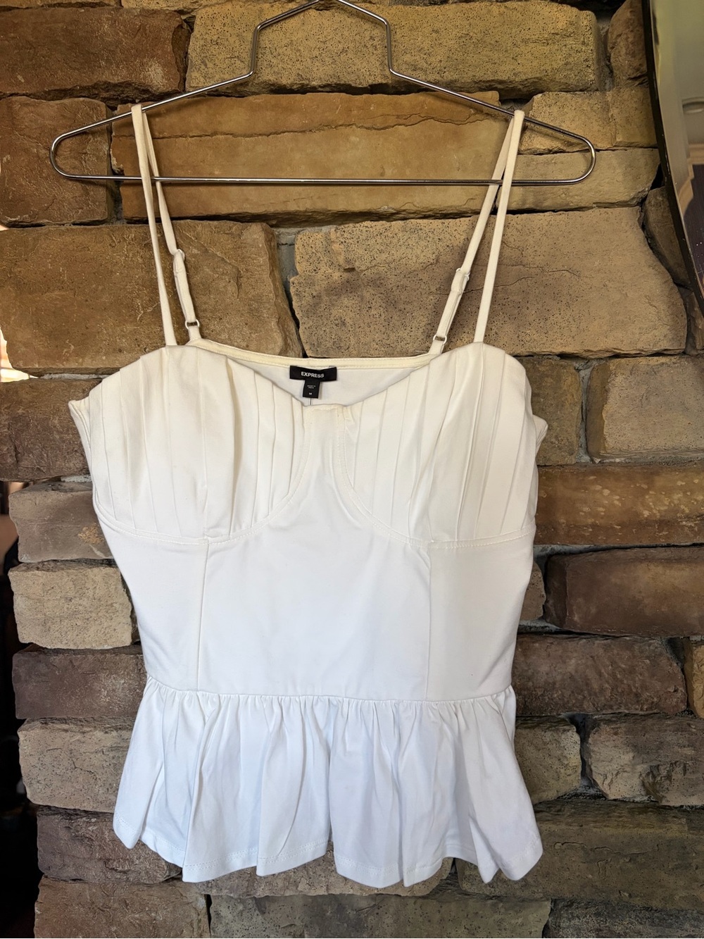 Express White Bustier Peplum Tank with Adjustable Straps